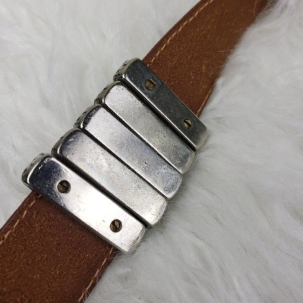 Vintage Brown Leather Belt with Ornate Silver Buckle - Picture 6 of 10